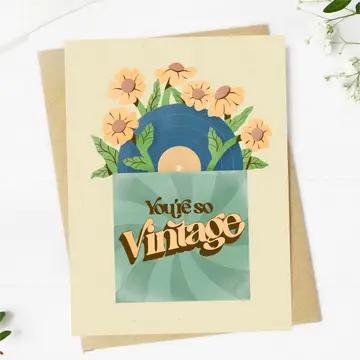 "you're so vintage" record birthday card